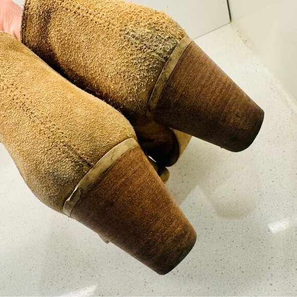 Steve Madden Resolv Suede Leather Booties Ankle Boots Camel Tan Stacked Heel 9 - Picture 7 of 15